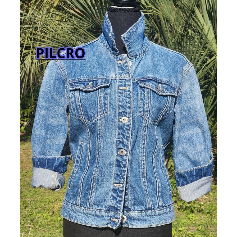 PILCRO Anthropologie Denim Jean Jacket Button Cropped Trucker Western XS 32 34 S